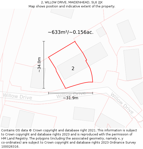 2, WILLOW DRIVE, MAIDENHEAD, SL6 2JX: Plot and title map