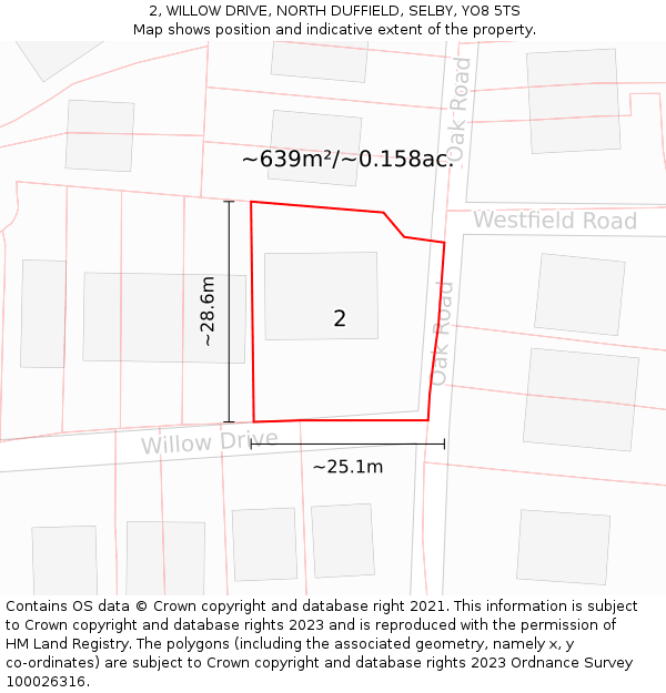 2, WILLOW DRIVE, NORTH DUFFIELD, SELBY, YO8 5TS: Plot and title map