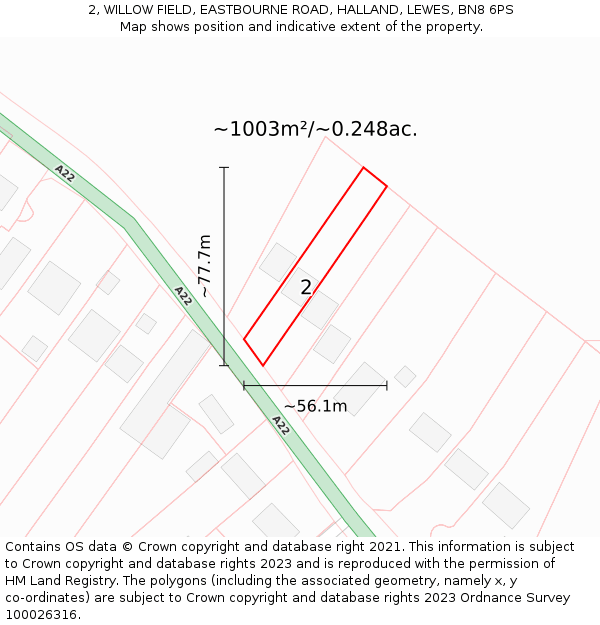 2, WILLOW FIELD, EASTBOURNE ROAD, HALLAND, LEWES, BN8 6PS: Plot and title map