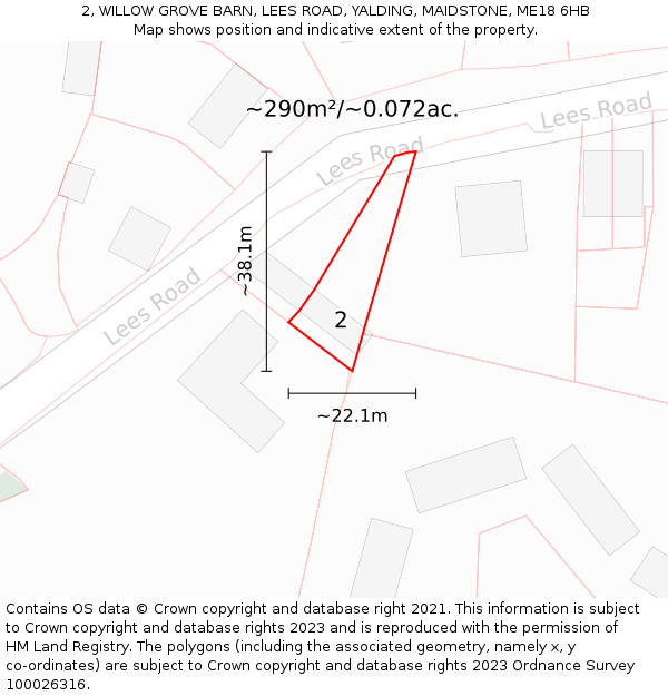 2, WILLOW GROVE BARN, LEES ROAD, YALDING, MAIDSTONE, ME18 6HB: Plot and title map