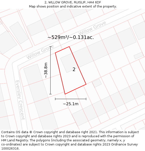 2, WILLOW GROVE, RUISLIP, HA4 6DF: Plot and title map