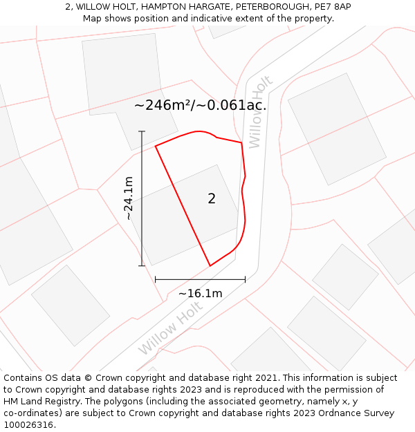 2, WILLOW HOLT, HAMPTON HARGATE, PETERBOROUGH, PE7 8AP: Plot and title map