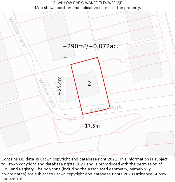 2, WILLOW PARK, WAKEFIELD, WF1 2JP: Plot and title map