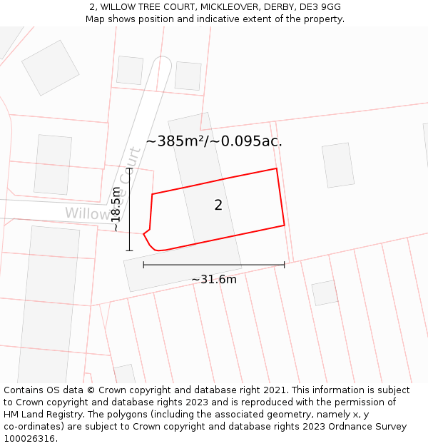 2, WILLOW TREE COURT, MICKLEOVER, DERBY, DE3 9GG: Plot and title map
