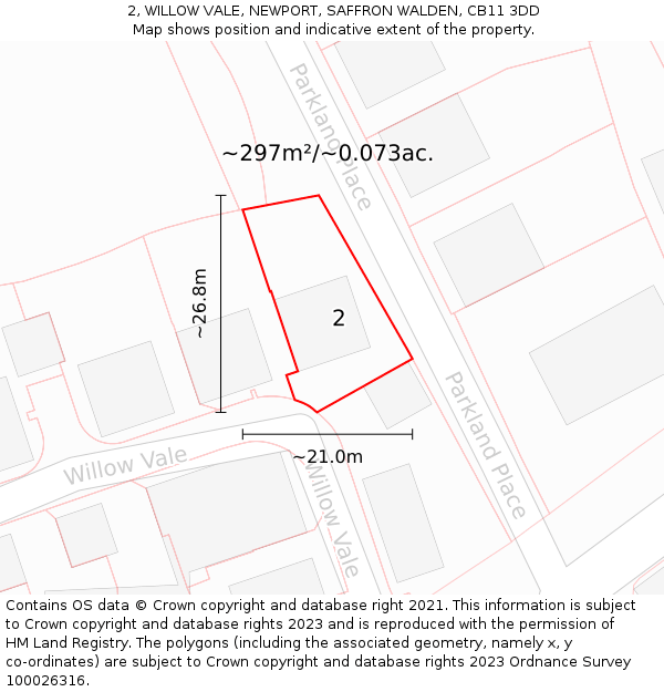 2, WILLOW VALE, NEWPORT, SAFFRON WALDEN, CB11 3DD: Plot and title map