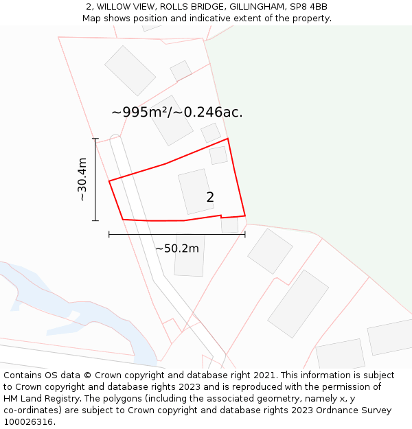 2, WILLOW VIEW, ROLLS BRIDGE, GILLINGHAM, SP8 4BB: Plot and title map