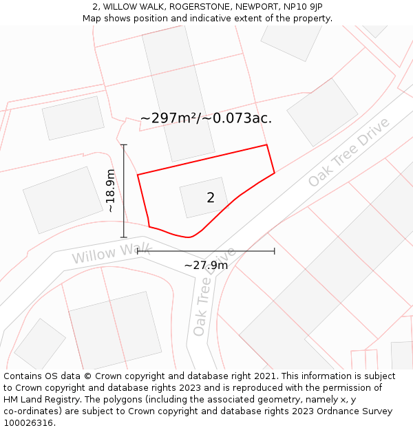2, WILLOW WALK, ROGERSTONE, NEWPORT, NP10 9JP: Plot and title map