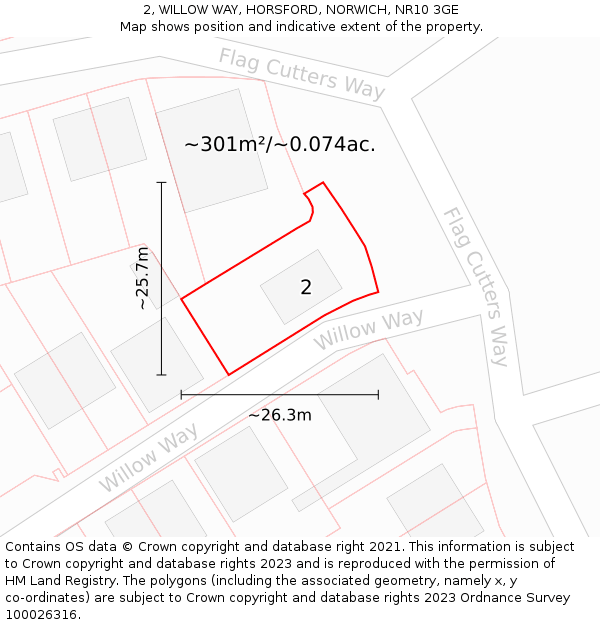 2, WILLOW WAY, HORSFORD, NORWICH, NR10 3GE: Plot and title map