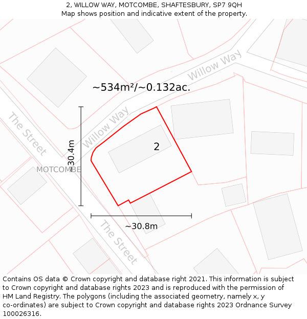 2, WILLOW WAY, MOTCOMBE, SHAFTESBURY, SP7 9QH: Plot and title map