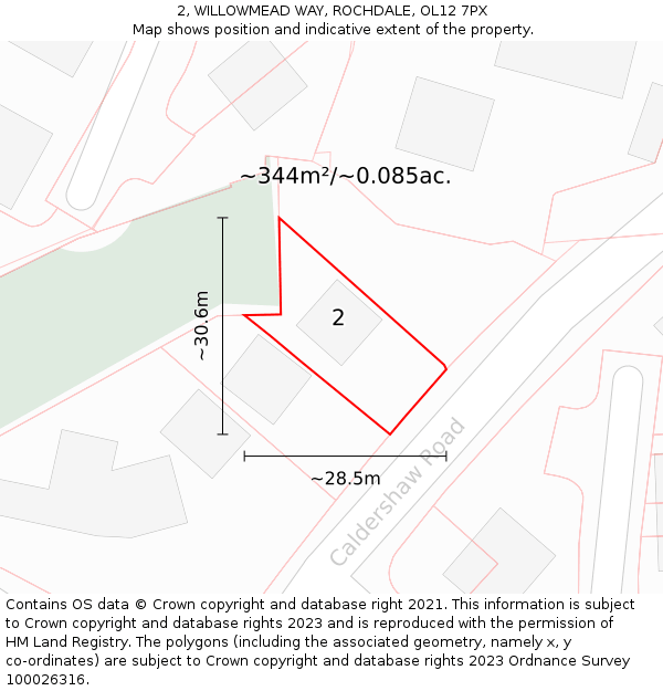 2, WILLOWMEAD WAY, ROCHDALE, OL12 7PX: Plot and title map