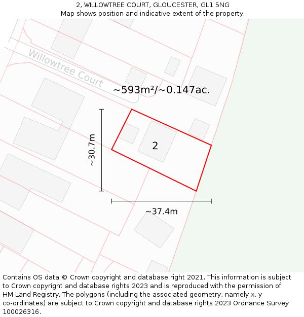 2, WILLOWTREE COURT, GLOUCESTER, GL1 5NG: Plot and title map