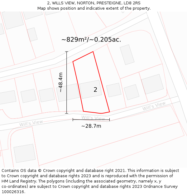 2, WILLS VIEW, NORTON, PRESTEIGNE, LD8 2RS: Plot and title map