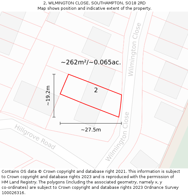 2, WILMINGTON CLOSE, SOUTHAMPTON, SO18 2RD: Plot and title map