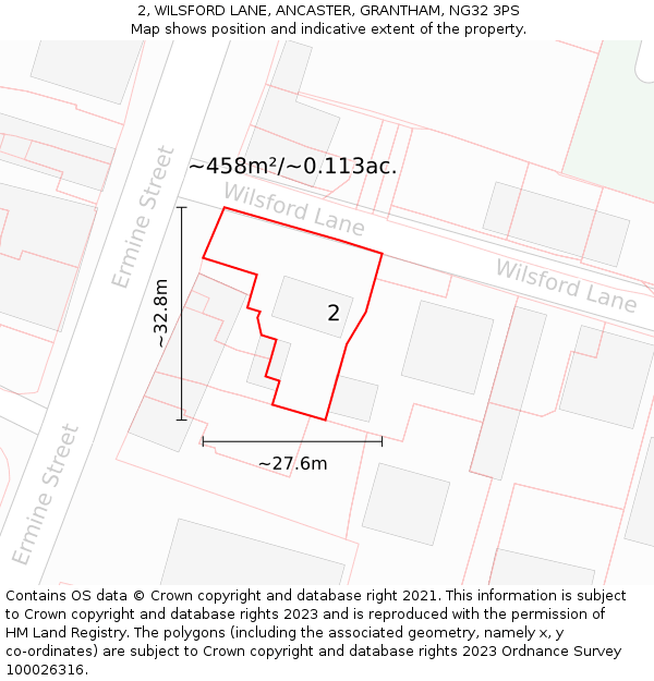 2, WILSFORD LANE, ANCASTER, GRANTHAM, NG32 3PS: Plot and title map
