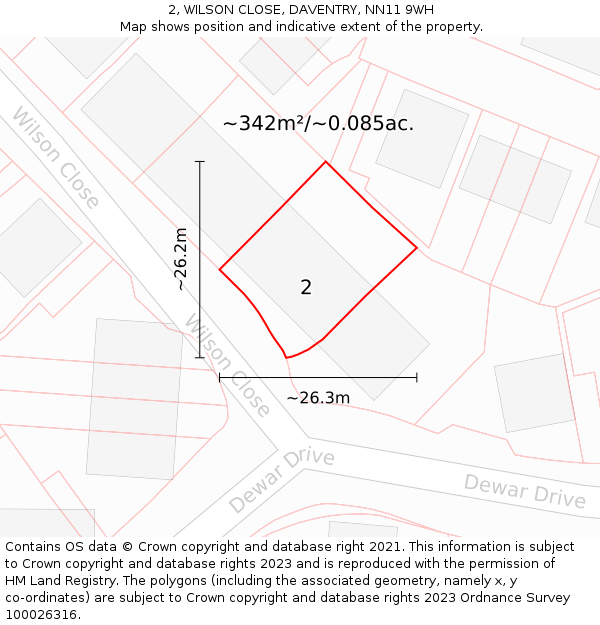 2, WILSON CLOSE, DAVENTRY, NN11 9WH: Plot and title map