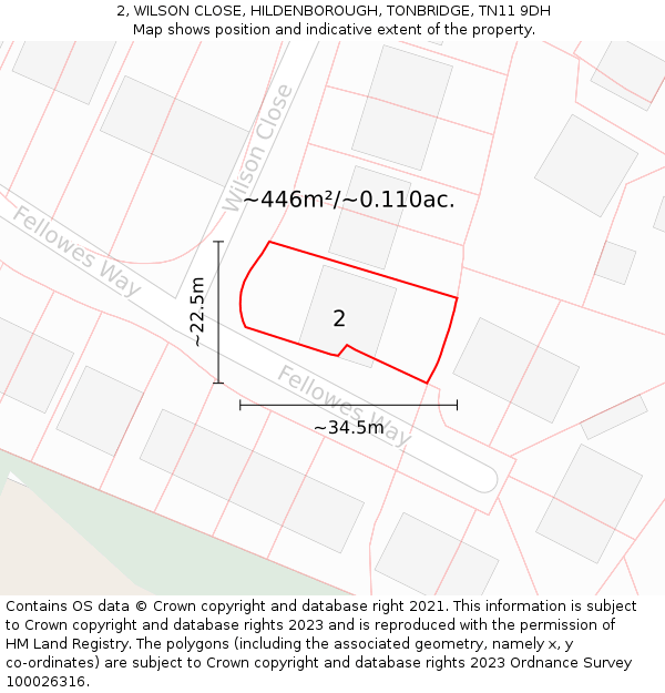 2, WILSON CLOSE, HILDENBOROUGH, TONBRIDGE, TN11 9DH: Plot and title map