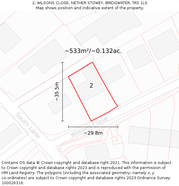 2, WILSONS CLOSE, NETHER STOWEY, BRIDGWATER, TA5 1LS: Plot and title map