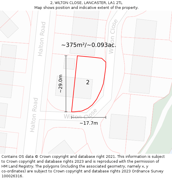 2, WILTON CLOSE, LANCASTER, LA1 2TL: Plot and title map