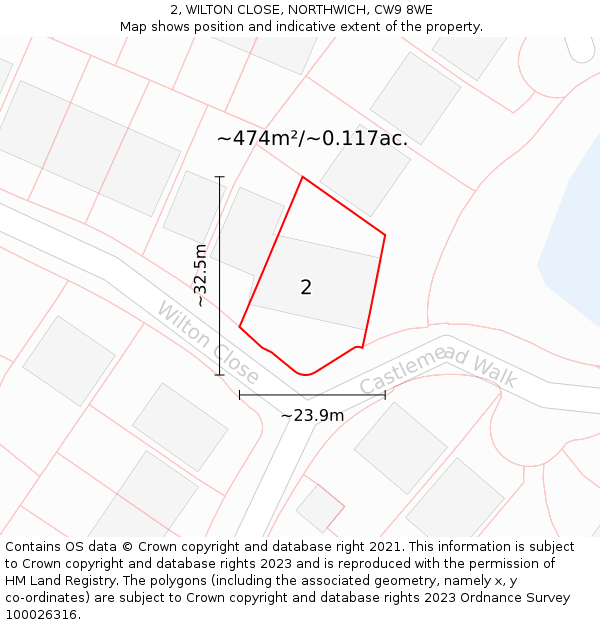2, WILTON CLOSE, NORTHWICH, CW9 8WE: Plot and title map