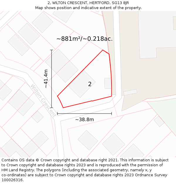 2, WILTON CRESCENT, HERTFORD, SG13 8JR: Plot and title map