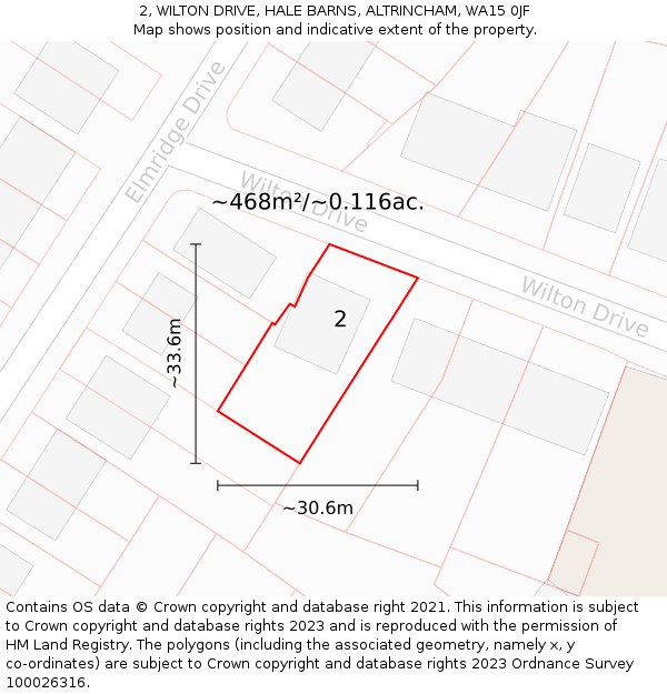 2, WILTON DRIVE, HALE BARNS, ALTRINCHAM, WA15 0JF: Plot and title map
