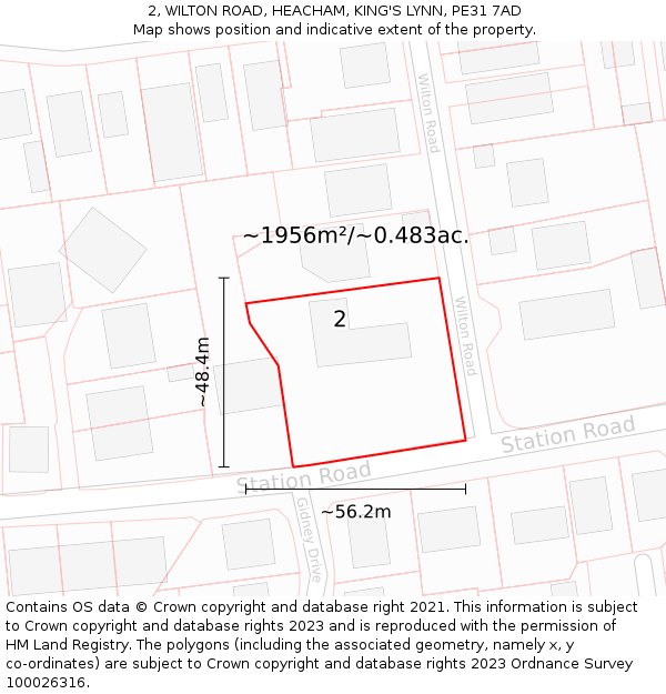 2, WILTON ROAD, HEACHAM, KING'S LYNN, PE31 7AD: Plot and title map