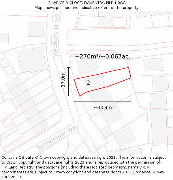 2, WINCELY CLOSE, DAVENTRY, NN11 0GG: Plot and title map