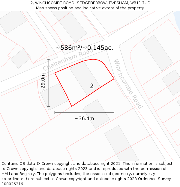 2, WINCHCOMBE ROAD, SEDGEBERROW, EVESHAM, WR11 7UD: Plot and title map