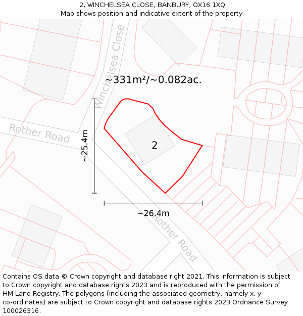 2, WINCHELSEA CLOSE, BANBURY, OX16 1XQ: Plot and title map