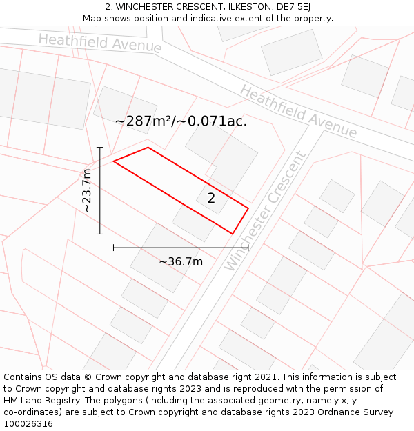 2, WINCHESTER CRESCENT, ILKESTON, DE7 5EJ: Plot and title map
