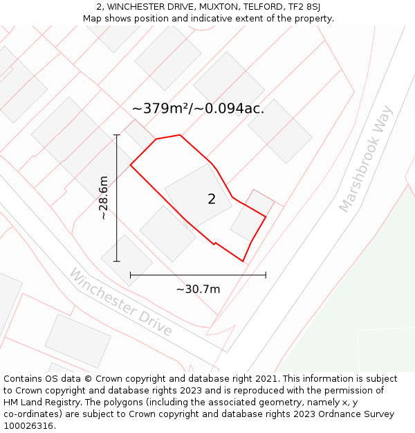 2, WINCHESTER DRIVE, MUXTON, TELFORD, TF2 8SJ: Plot and title map