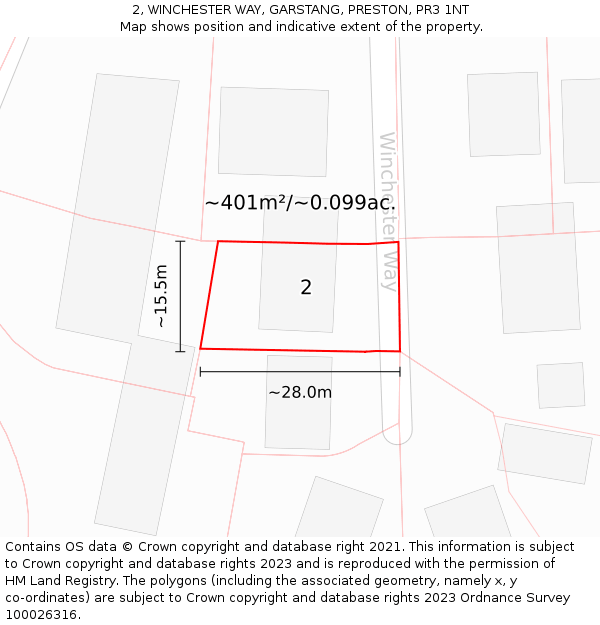 2, WINCHESTER WAY, GARSTANG, PRESTON, PR3 1NT: Plot and title map