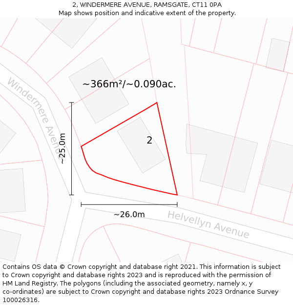 2, WINDERMERE AVENUE, RAMSGATE, CT11 0PA: Plot and title map