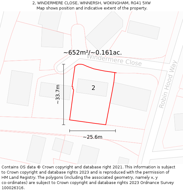 2, WINDERMERE CLOSE, WINNERSH, WOKINGHAM, RG41 5XW: Plot and title map