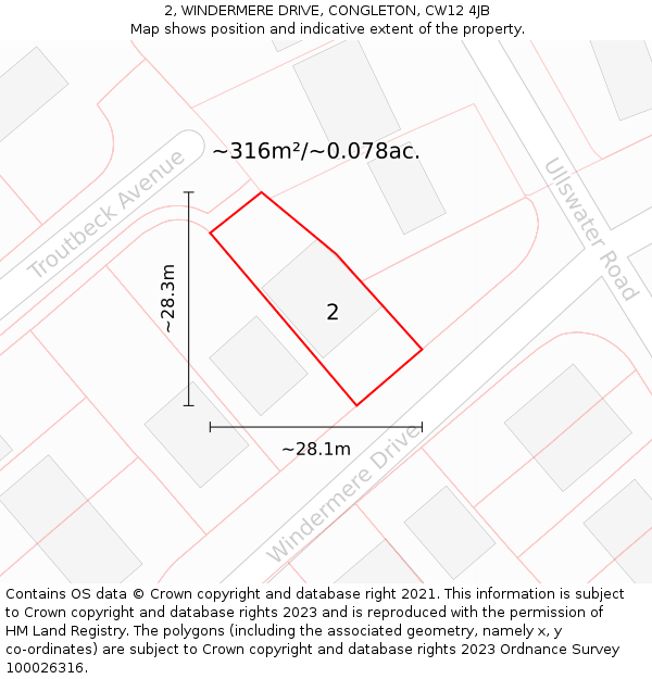 2, WINDERMERE DRIVE, CONGLETON, CW12 4JB: Plot and title map
