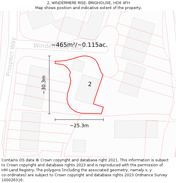 2, WINDERMERE RISE, BRIGHOUSE, HD6 4FH: Plot and title map