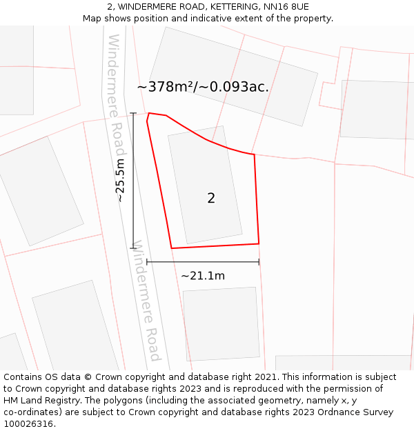 2, WINDERMERE ROAD, KETTERING, NN16 8UE: Plot and title map