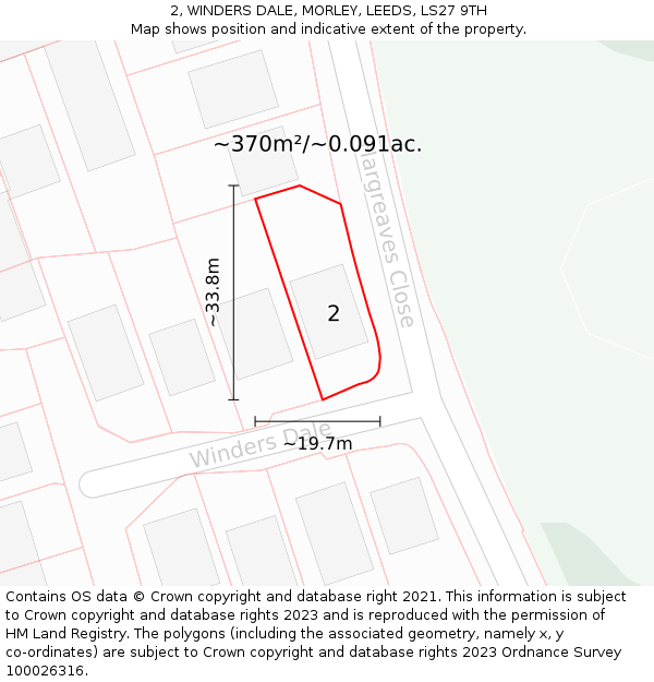 2, WINDERS DALE, MORLEY, LEEDS, LS27 9TH: Plot and title map