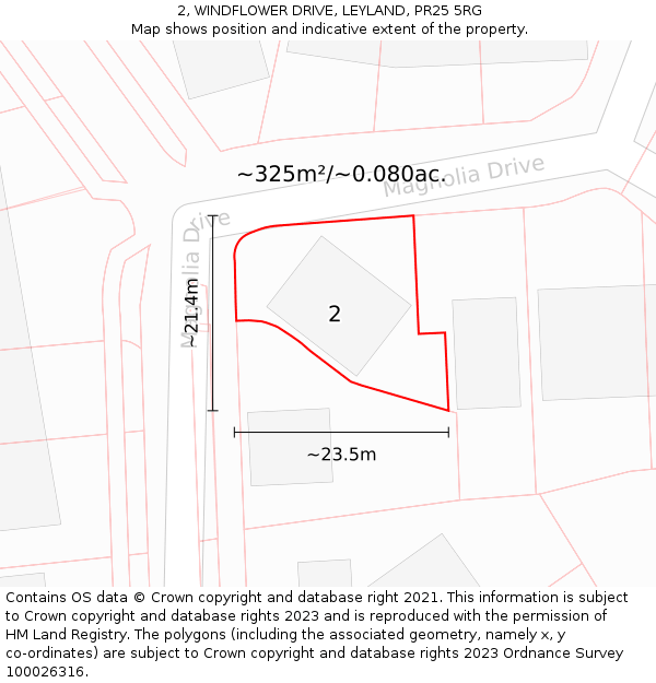 2, WINDFLOWER DRIVE, LEYLAND, PR25 5RG: Plot and title map
