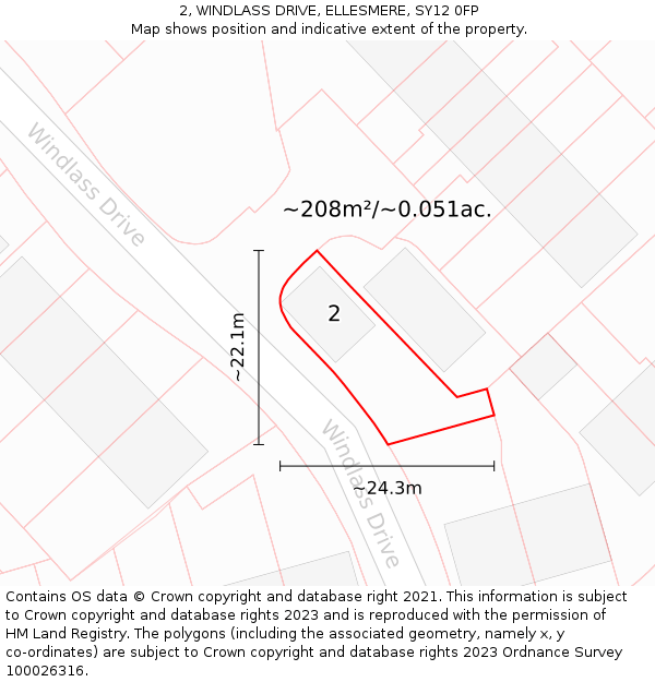 2, WINDLASS DRIVE, ELLESMERE, SY12 0FP: Plot and title map