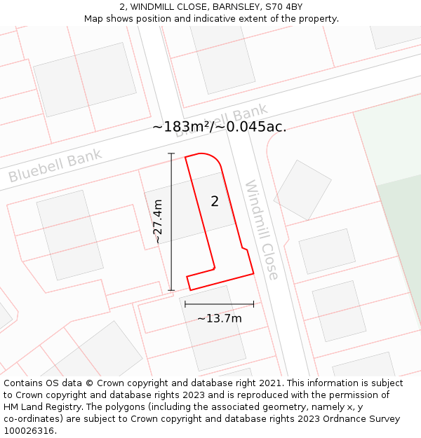 2, WINDMILL CLOSE, BARNSLEY, S70 4BY: Plot and title map