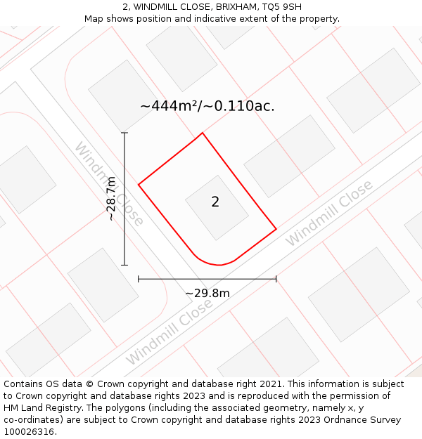 2, WINDMILL CLOSE, BRIXHAM, TQ5 9SH: Plot and title map