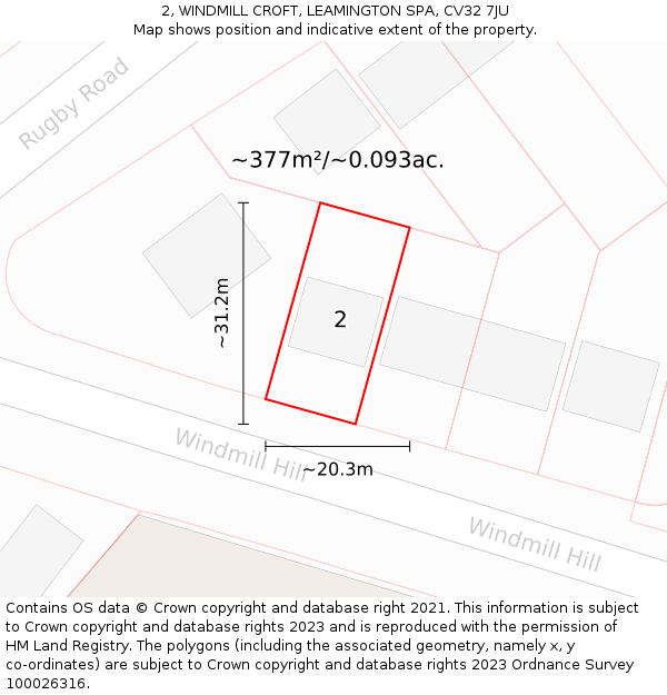 2, WINDMILL CROFT, LEAMINGTON SPA, CV32 7JU: Plot and title map