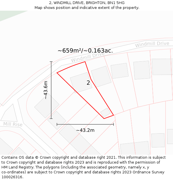 2, WINDMILL DRIVE, BRIGHTON, BN1 5HG: Plot and title map