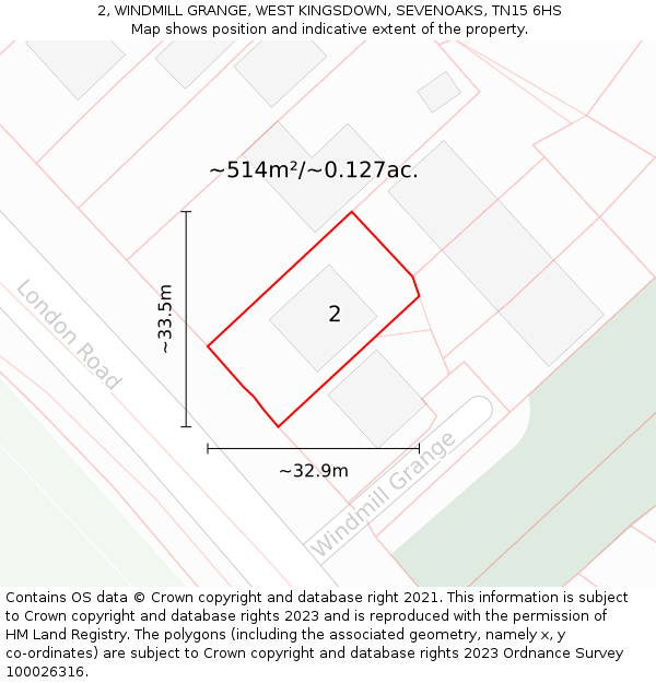 2, WINDMILL GRANGE, WEST KINGSDOWN, SEVENOAKS, TN15 6HS: Plot and title map