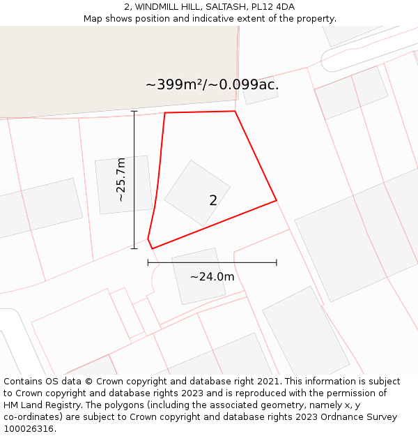 2, WINDMILL HILL, SALTASH, PL12 4DA: Plot and title map