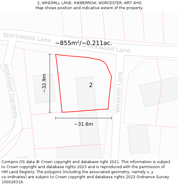 2, WINDMILL LANE, INKBERROW, WORCESTER, WR7 4HG: Plot and title map