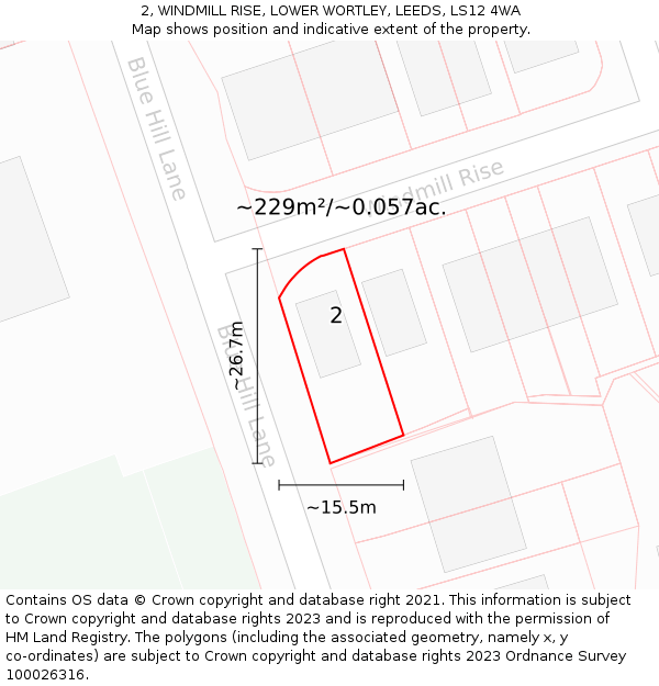 2, WINDMILL RISE, LOWER WORTLEY, LEEDS, LS12 4WA: Plot and title map