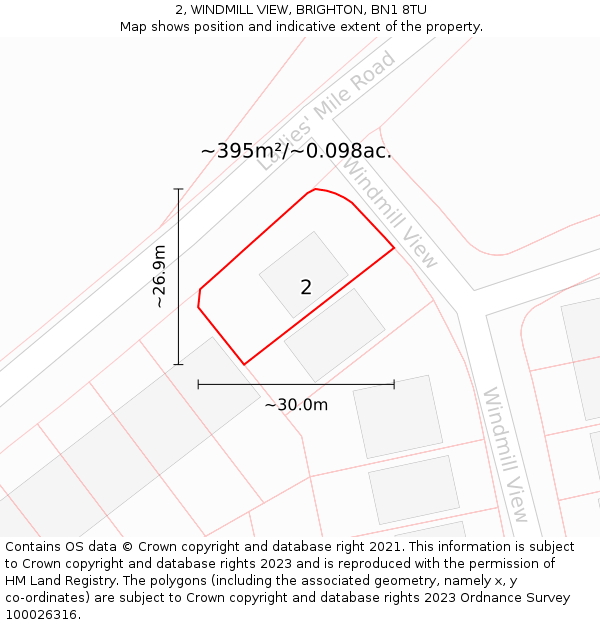 2, WINDMILL VIEW, BRIGHTON, BN1 8TU: Plot and title map