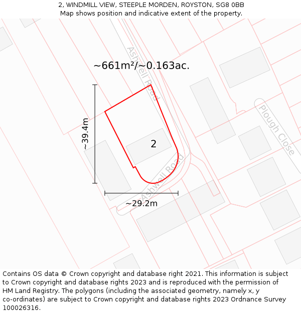 2, WINDMILL VIEW, STEEPLE MORDEN, ROYSTON, SG8 0BB: Plot and title map